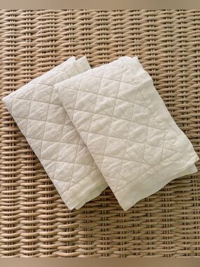 Pottery Barn Linen Ivory Diamond Quilted Euro Shams (Set of Two)